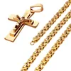 Pendant Necklaces Men's Necklace Big Cross & Chain Mens Gold Color Stainless Steel Christian Male Iced Out Bling Jewelry
