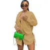 2022 Autumn Women Shirt Dress Fashion Long Sleeve Loose Dresses Sexig ihålig snörning av dragkjol