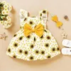 Fille robes été nœud papillon bébé filles robe enfant en bas âge manches tournesol imprimé fleuri princesse bandeaux Costume