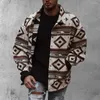 Herrjackor Autumn Men Geometry Print Coat Turn-Down Collar Single Breasted Long Sleeve Jacket Male Clothing Plus Size 3xl