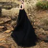 Gothic Black Formal Dress 2022 Sexy Prom Dresses crew Long Lace Flowers Backless Plus Size Evening Gowns Side Split Tulle Vestidos