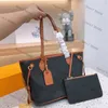 Fourre-tout en cuir de vachette noir 2pcs Sacs à main de luxe Onthego Designer Sacs à provisions pour femmes avec porte-monnaie Vintage Lady Fashion Sac à bandoulière à bandoulière