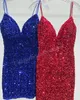 Sexy Sequins Homecoming Dress 2023 Lace-Up Back Lady Hoco Formal Evening Cocktail Party Gown Short Club Night Gala NYE Prom 8th Grade Semi-Formal Royal Red Orange 2k23