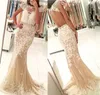 Elegant Appliqued Backless Evening Dresses 2022 Saudi Arabia Dubai Champagne Holiday Wear Formal Party Pageant Prom Gowns Plus Size