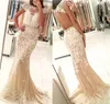 Élégant Appliqued Backless Robes De Soirée 2022 Arabie Saoudite Dubaï Champagne Vacances Porter Formelle Partie Pageant Robes De Bal Plus La Taille