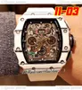 2022 11-03 A21J Автоматические мужские мужские часы Carbon Fiber Case Black Skeleton Dial Big Date White Crown Резиновый ремешок 8 Styles Watches Puretime E5
