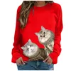 Women's T Shirts Casual Women Winter Fashion Classic Print Round Neck Pullovers Long-Sleeves Loose Top Sweater V Full Sleeve