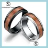 Band Rings High Quality Wood Inlay Tungsten Carbide Wedding Ring 8Mm Black Sier Polished Stainless Steel Best Gift For Men D Sexyhanz Dhjjy