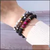 Brins perlés 8Mm haute qualité naturel noir pierre volcanique perles bracelet à breloques pour hommes à la main élastique oeil de tigre Tbr Carshop2006 Dh90X