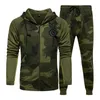 Survêtements pour hommes hommes 2022 printemps automne sport costume deux pièces couture à capuche fermeture éclair Camouflage et loisirs Style militaire ensemble