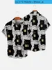 Camisas casuais masculinas Hawaiian Black Print Turn-Down-Collar Summer Summer Loose Sleeve Button Streetwear