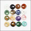 Charms 18mm diverse Natural Stone Crystal Gogo Donut Charms Rose Quartz Pendants Safety Button Pärlor för smycken Making DHSeller2010 DHA7L