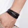 Pulseras con dijes estilo TYO, pulsera multicapa para hombre, cuerda trenzada de cuero, cierre magnético de acero inoxidable, joyería de moda para hombres