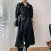 Damen Daunenparkas Korea Runway Designer 2022 Herbst/Herbst Leder Maxi langer Trenchcoat mit Gürtel schicker weiblicher Windjacke klassisch T220905