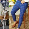 Männer Hosen Vintage Plaid Print männer Anzug 2022 Slim-Fit Frühling Gentleman Büro Lange Herbst Streetwear Pantalones hombre