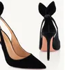 Fashion Party Wedding Bridal Sandália Alquazzure Tie Bow Pumpas Sapatos femininos Crystal Lady Heels Altos Nude Black Summer Gladiador Sandalias Eu35-43