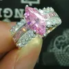 Conjunto de garras Victoria Wieck corte marquise rosa safira diamante simulado anel de casamento de prata 925 tamanho 510 327W54125361013940