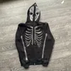 Erkek Hoodies Full Zip Hoodie Erkekler Y2K Giysileri Moda Goth Rhinestones İskelet Grafikleri Uzun Kollu Sweatshirt Büyük boy emo