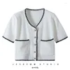 Dames blouses itoolin kpop elegante vrouwen Koreaans gebreide top bijgesneden vrouwelijke korte mouw button up shirt slank jas femininas