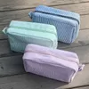 25pcs Lot Navy Seersucker Make Up Bags US Wearehouse Cosmetic Bag Light Weight Toiletry accessories Case DOM106059