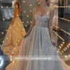 Silver Sequins Prom Dresses 2022 A-Line Party Maxys Long Prom Gown Sweetheart spaghetti Straps Evening Dress Vestido De Fiesta.