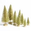 Weihnachtsdekoration, 8 Stück, kleiner Baum, Kiefer, Seide, Blaugrün, Gold, Silber und Rot, Mini-Ornamente