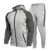 Survêtements pour hommes 2 pièces ensembles hommes survêtement décontracté patchwork sweats à capuche fermeture éclair sport costume mode jogging muscle fitness hommes ensemble 220905