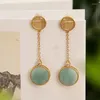Dangle Earrings Natural Hetian Jasper Round Tassel Chinese Style Retro Small Exquisite Craftsmanship Charm Women's Brand Silver Jewelry