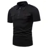Мужские половые рубашки с коротким рукавом с коротким рукавом с помощью модных рубашек Para Hombre Double Pocket Homme Summer Tops