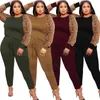 Survêtements de grande taille pour femmes 3XL 4XL 5XL Vente en gros Automne Plus Taille Ensembles Femmes Vêtements 2 Deux pièces Tenues Dames Léopard À Manches Longues Pantalon Fit Femme L220905