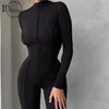 Dames jumpsuits rompers in'voman val felle line decoratie zwarte jumpsuit vrouwen sexy club outfit voor vrouwen lange mouw witte bodycon jumpsuit 220902