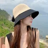 Wide Brim Hats 2023 Bow Sun Hat Cap Floppy Top Summer For Women Beach Panama Straw Dome Bucket Hollow Out Visor Bonnet