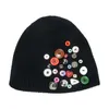 Berets Leather For Women Men And Outdoor Knitted Warm Hat Colorful Buttons Fashion Autumn Winter