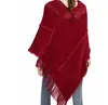 Mantella lavorata a maglia da donna con orlo sfrangiato Poncho pullover all'uncinetto alla moda per autunno inverno Solid Plus Size