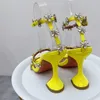 Sandalias de diseñador para mujer, zapatos de vestir de fiesta de pasarela de lujo con tacones altos de cuero decorativos de cristal floret de moda 35-42