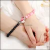 Charm Bracelets Coeur Magnétique Snap Charms Amoureux Couple Bracelet Perles De Pierre De Lave Bracelets Unisexe Distance Correspondant Braclet Valenti Dhvxr