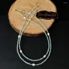 Chaines 2 Collier de perles blancs de saphir sculpt￩ naturels 17,5 "