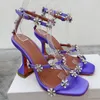 Sandalias de diseñador para mujer, zapatos de vestir de fiesta de pasarela de lujo con tacones altos de cuero decorativos de cristal floret de moda 35-42