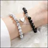 Charm Bracelets Coeur Magnétique Snap Charms Amoureux Couple Bracelet Perles De Pierre De Lave Bracelets Unisexe Distance Correspondant Braclet Valenti Dhvxr