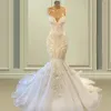 2022 Mermaid Wedding Gowns Bridal Gowns Sexy Arabic Lace Appliques Embroidery Crystal Beading Spaghetti Straps Plus Size Vintage O324N