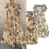 Casual klänningar vintage blommor lång klänning kvinnor sommar elegant linne kort ärm boho maxi klänning kvinnlig semester sundress party klänningar vestidos 220826