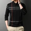 Polos de pólo de ponta de designer de ponta de moda de moda de moda polo Men Black listrado coreano de alta qualidade casual manga longa tops homens roupas 220905