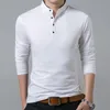 Erkek Tişörleri Bahar Erkek Tişört Uzun Kollu Stand Temel Katı Bluz Tişört Üst Düzgün Pamuk Tshirt Erkekler Fanila 220905