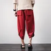 Pantalon masculin lin chinois vent lâche de jogging poutre coton et harem à corps large pour hommes