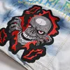 Cosca de rocha de metal solteira casual de ver￣o Crach￡ bordado da cintura para o motobiker de algod￣o jeas de jeans sem mangas