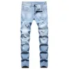 Lichtblauwe heren gescheurde gaten jeans slank fit blauwe hiphop denim broek casual magere broek voor mannelijke maat 28-42 pantalones