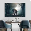 Toile peinture abstraite forêt lumière du soleil éléphant nordique moderne affiches et impressions mur Art photo pour salon décor à la maison
