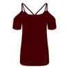 Dames t shirts colsm kvsaz 2022 dames zomer losse solide kleur slinger af van schoudertop t-shirt tj003