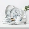Plates Creative Blue Marbled Tableware Set Luxuly Ceramic Dinner Bowls Dish Plate Fish Home Kitchen Combination Dinnerware
