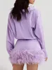 Casual Dresses Sexy Patchwork Feathers Shirt Dress For Women Lapel Long Sleeve Gathered Waist Short Mini A Line Female Spring